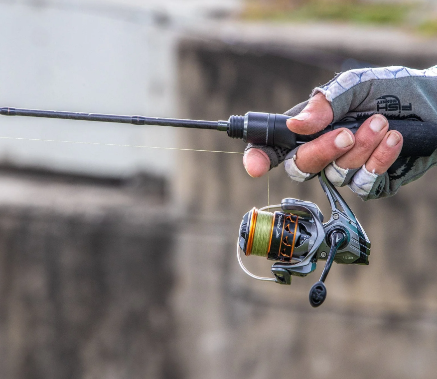 largemouth bass caught using spinning reel setup