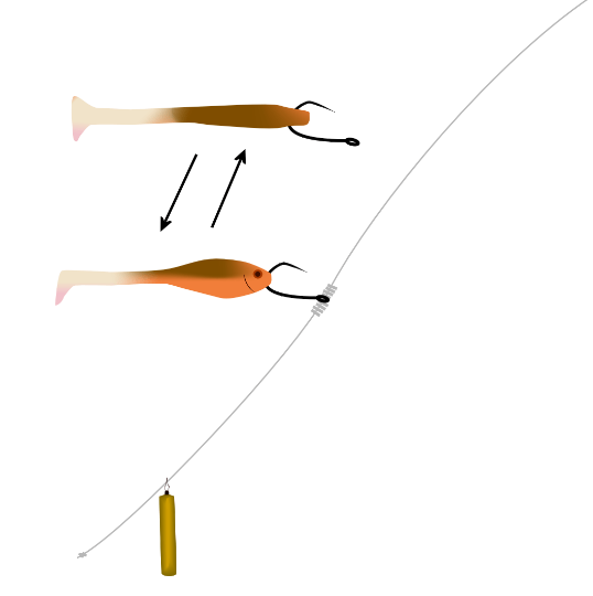drop shot rig bass fishing setup diagram with hook above weight