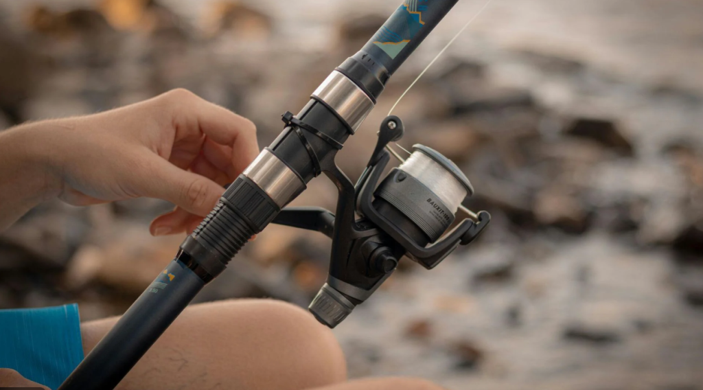 spinning fishing rod and reel set outdoors for beginner anglers