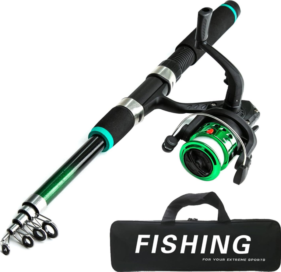 lightweight beginner fishing rod with reel and carrying case